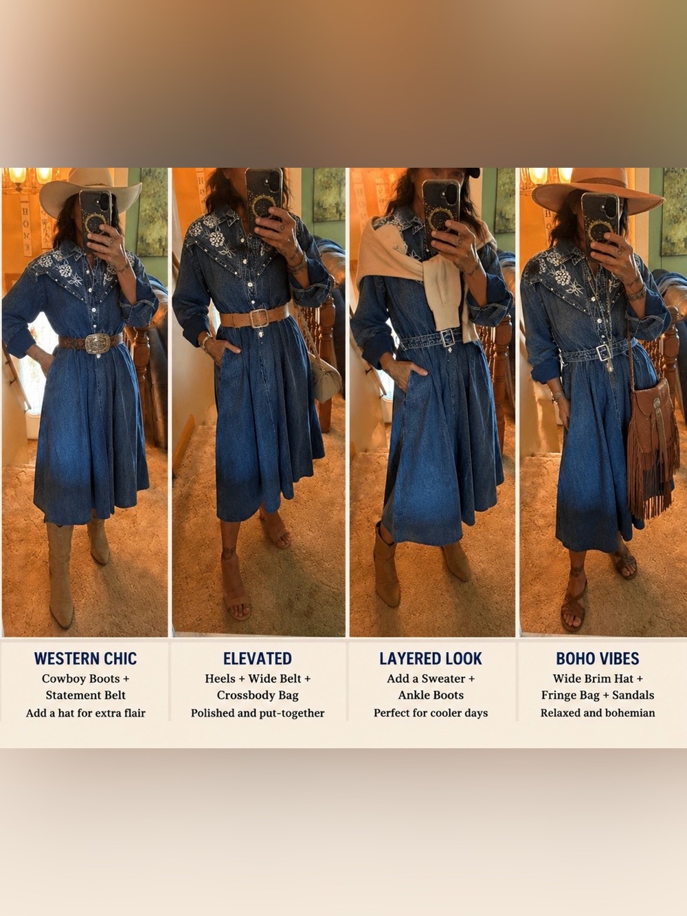 Embroidered Denim Midi Dress in Blue